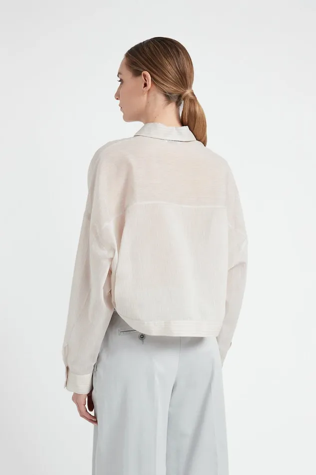 Peserico Shirts And Blouses Woman Striped Cotton And Silk Organza Shirt Barley Peserico Shirts And Blouses Woman Striped Cotton And Silk Organza Shirt Barley