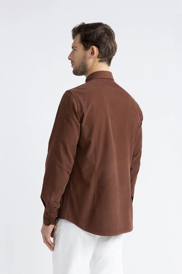 Peserico Shirts Man Cotton Needlecord Shirt Mahogany Peserico Shirts Man Cotton Needlecord Shirt Mahogany