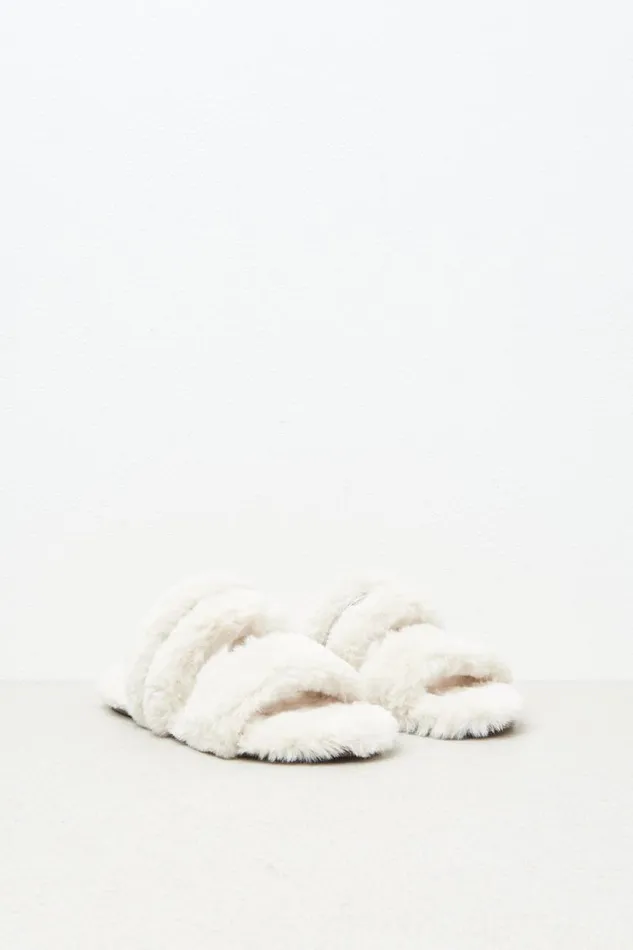 Peserico Shoes Woman EcoFur And Suede Flat Sandal Natural White