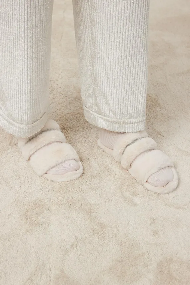 Peserico Shoes Woman EcoFur And Suede Flat Sandal Natural White