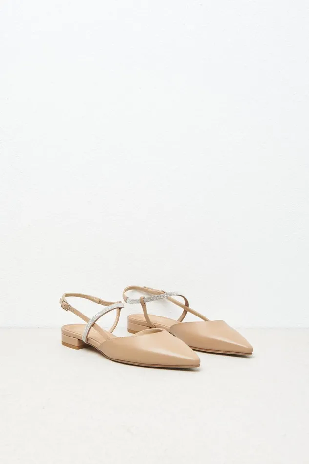 Peserico Shoes Woman Flat Leather Slingback Pumps With Punto Luce Macchiato