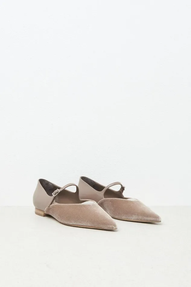Peserico Shoes Woman Leather And Velvet Ballerina Flats Camel