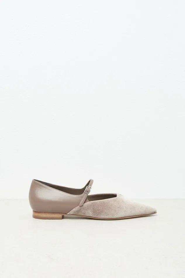 Peserico Shoes Woman Leather And Velvet Ballerina Flats Camel