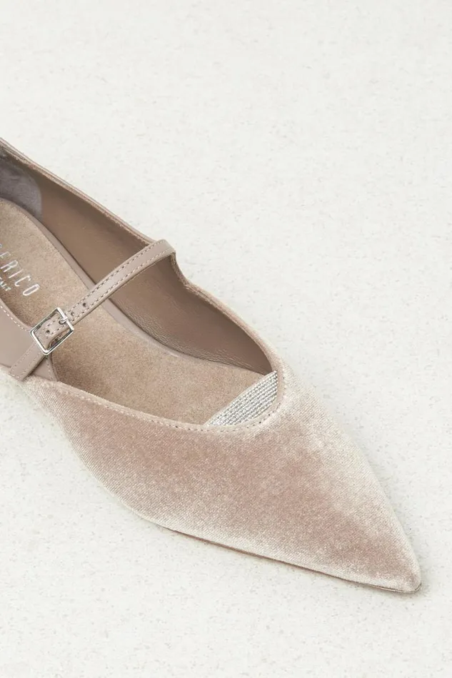 Peserico Shoes Woman Leather And Velvet Ballerina Flats Camel