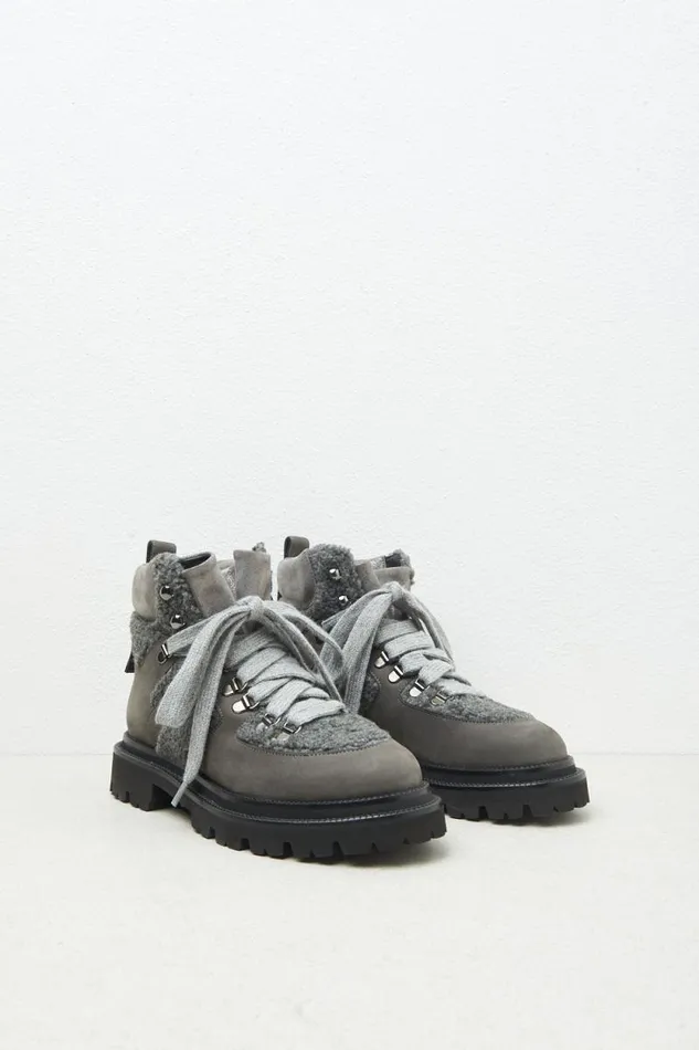 Peserico Shoes Woman Real Leather And EcoFur Mountain Boots Graphite
