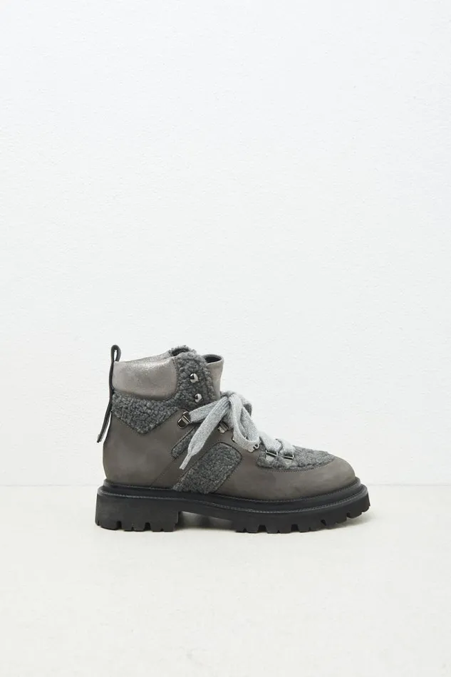 Peserico Shoes Woman Real Leather And EcoFur Mountain Boots Graphite Peserico Shoes Woman Real Leather And EcoFur Mountain Boots Graphite