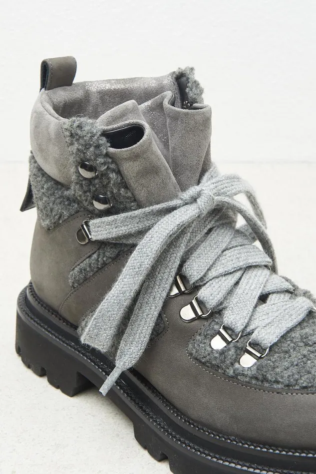 Peserico Shoes Woman Real Leather And EcoFur Mountain Boots Graphite Peserico Shoes Woman Real Leather And EcoFur Mountain Boots Graphite