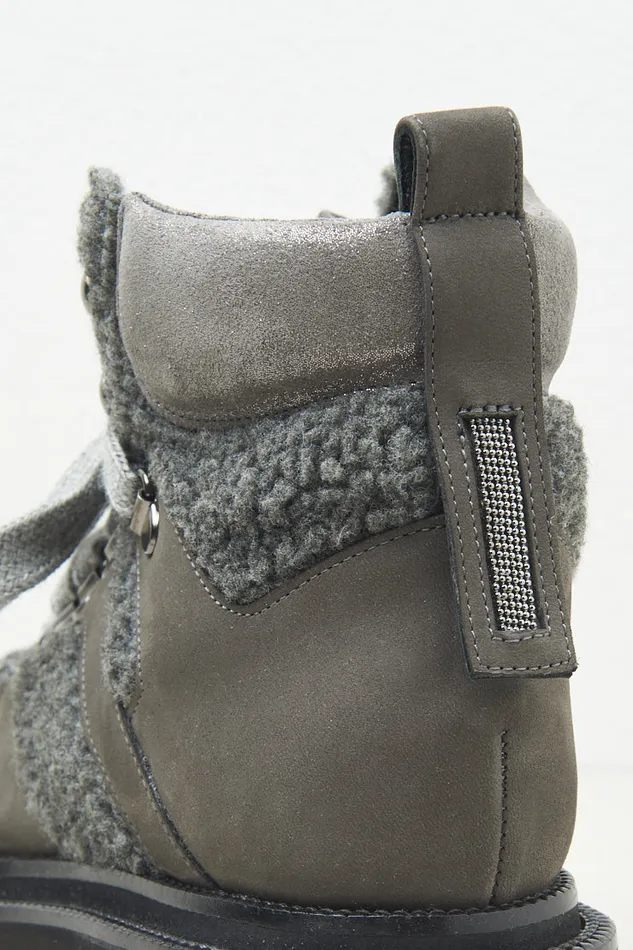 Peserico Shoes Woman Real Leather And EcoFur Mountain Boots Graphite Peserico Shoes Woman Real Leather And EcoFur Mountain Boots Graphite