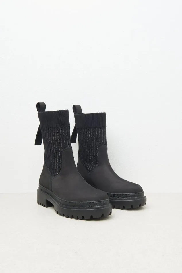 Peserico Shoes Woman Real Leather And Wool Boots Black