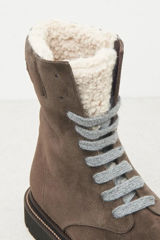 Peserico Shoes Woman Real Leather Combat Boots Walnut Peserico Shoes Woman Real Leather Combat Boots Walnut