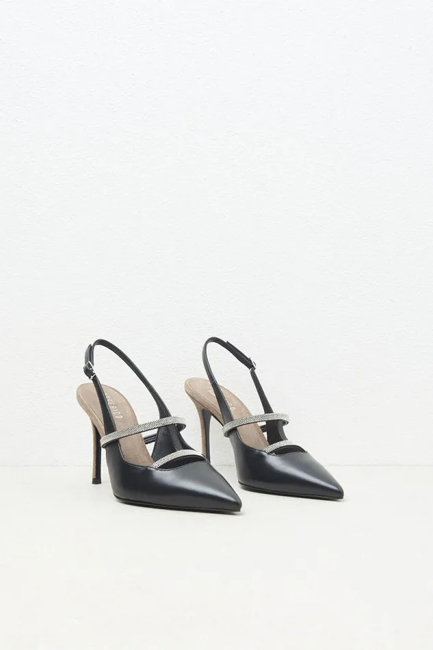 Peserico Shoes Woman Real Leather High Heel SlingBack Black