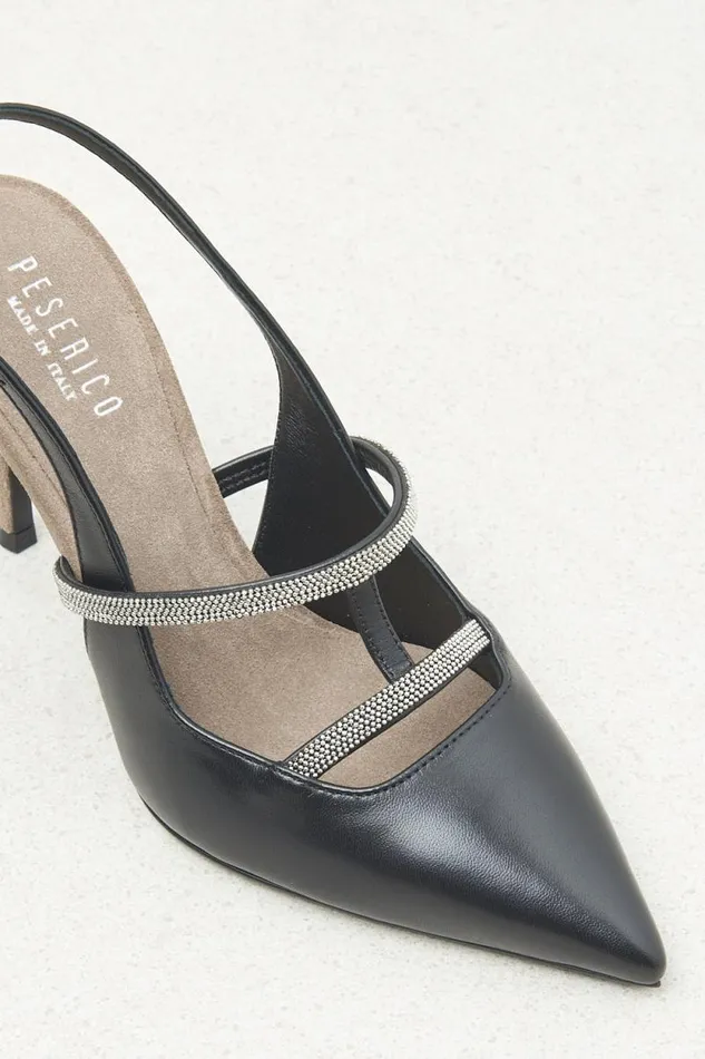 Peserico Shoes Woman Real Leather High Heel SlingBack Black