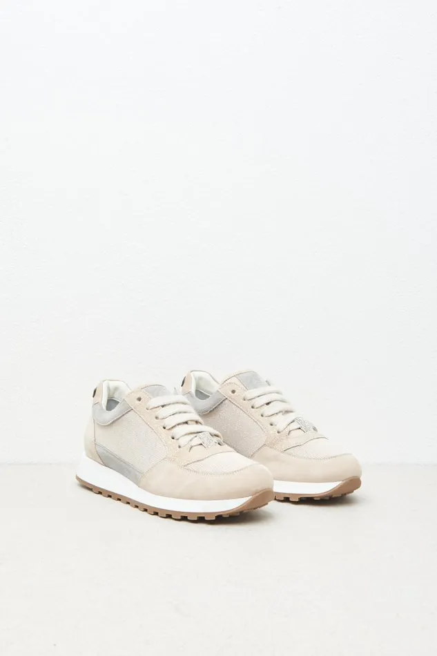 Peserico Shoes Woman Suede Nubuck Leather Sneakers Barley