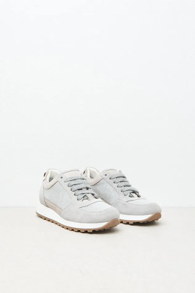 Peserico Shoes Woman Suede Nubuck Leather Sneakers Fog Gray