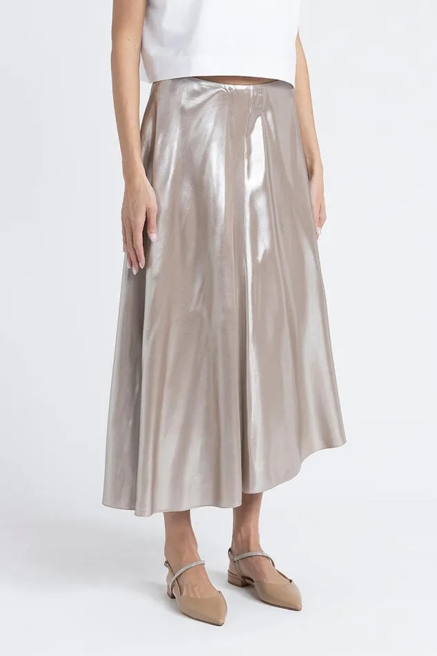 Peserico Skirts Woman Asymmetrical Midi Skirt In Silver Laminated Twill Macchiato Peserico Skirts Woman Asymmetrical Midi Skirt In Silver Laminated Twill Macchiato