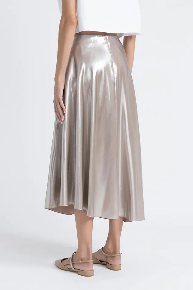 Peserico Skirts Woman Asymmetrical Midi Skirt In Silver Laminated Twill Macchiato Peserico Skirts Woman Asymmetrical Midi Skirt In Silver Laminated Twill Macchiato