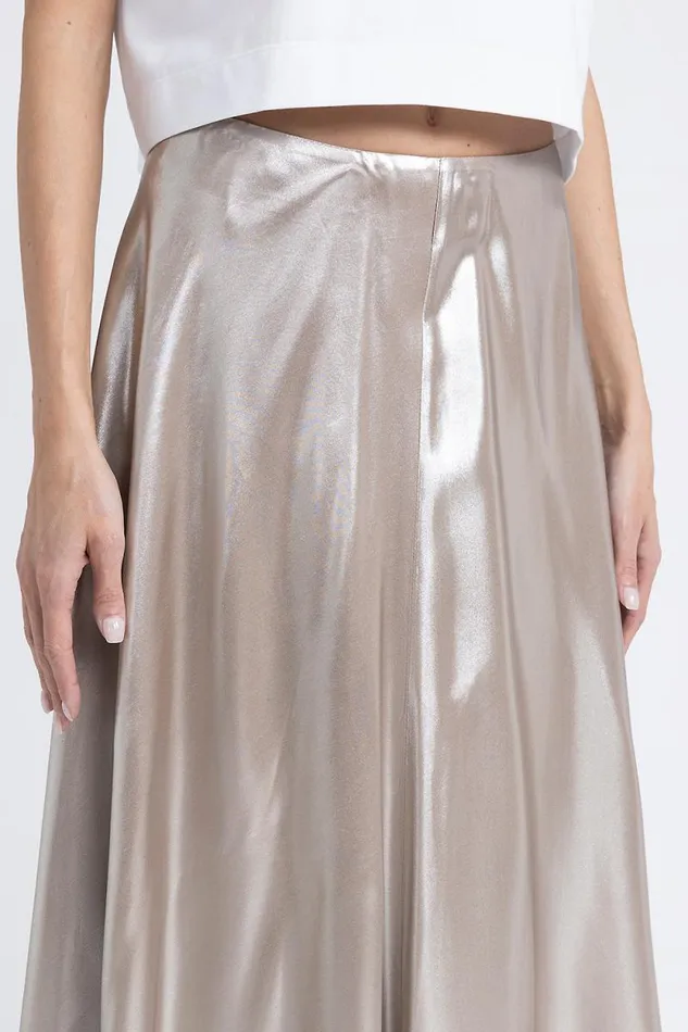 Peserico Skirts Woman Asymmetrical Midi Skirt In Silver Laminated Twill Macchiato Peserico Skirts Woman Asymmetrical Midi Skirt In Silver Laminated Twill Macchiato