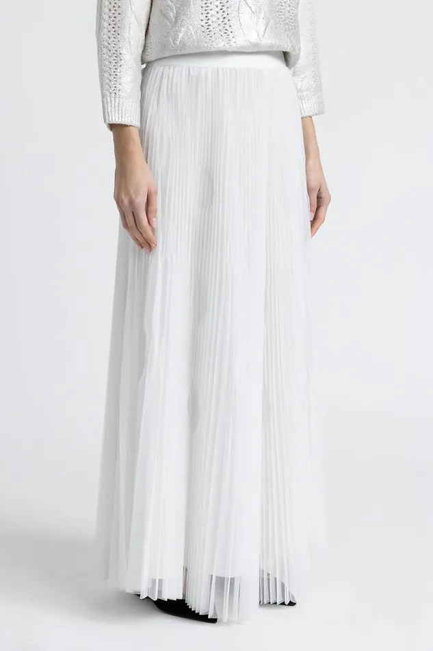 Peserico Skirts Woman Laminated Tulle Sunray Pleated Long Skirt Pure White