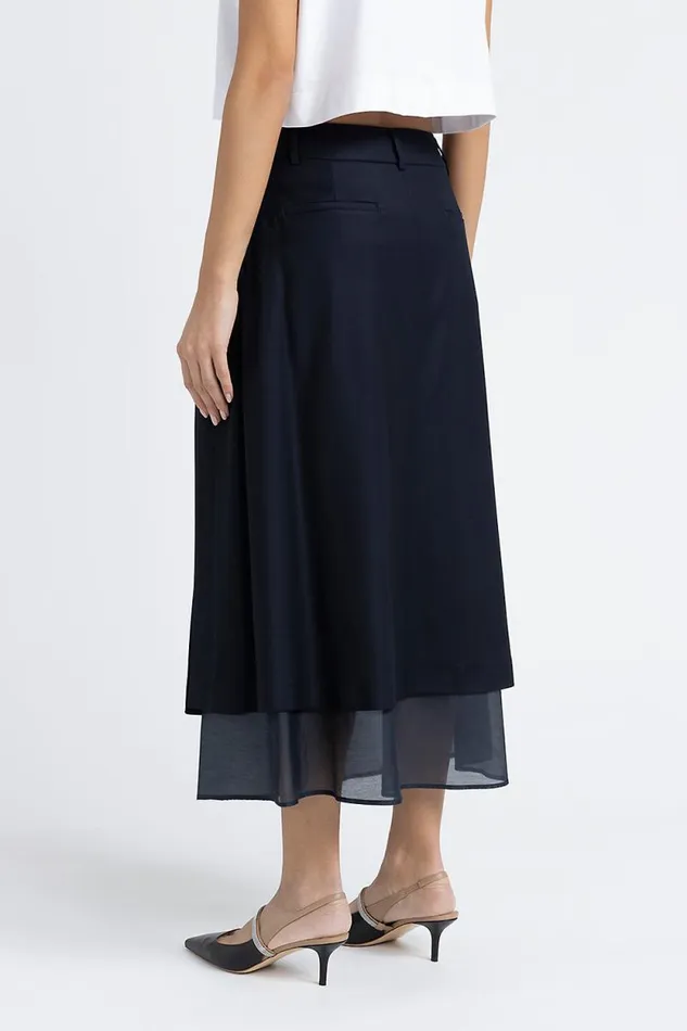 Peserico Skirts Woman Midi Skirt In Viscose Wool And Organdy Twill Inkwell Blue Peserico Skirts Woman Midi Skirt In Viscose Wool And Organdy Twill Inkwell Blue