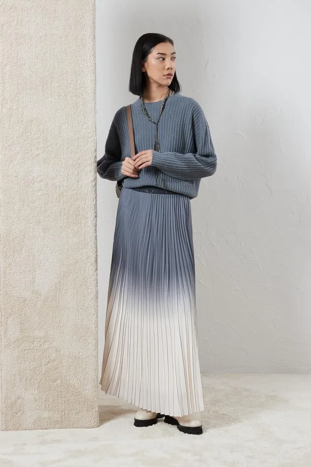 Peserico Skirts Woman Pleated Skirt With Elasticated Waist Slate Peserico Skirts Woman Pleated Skirt With Elasticated Waist Slate