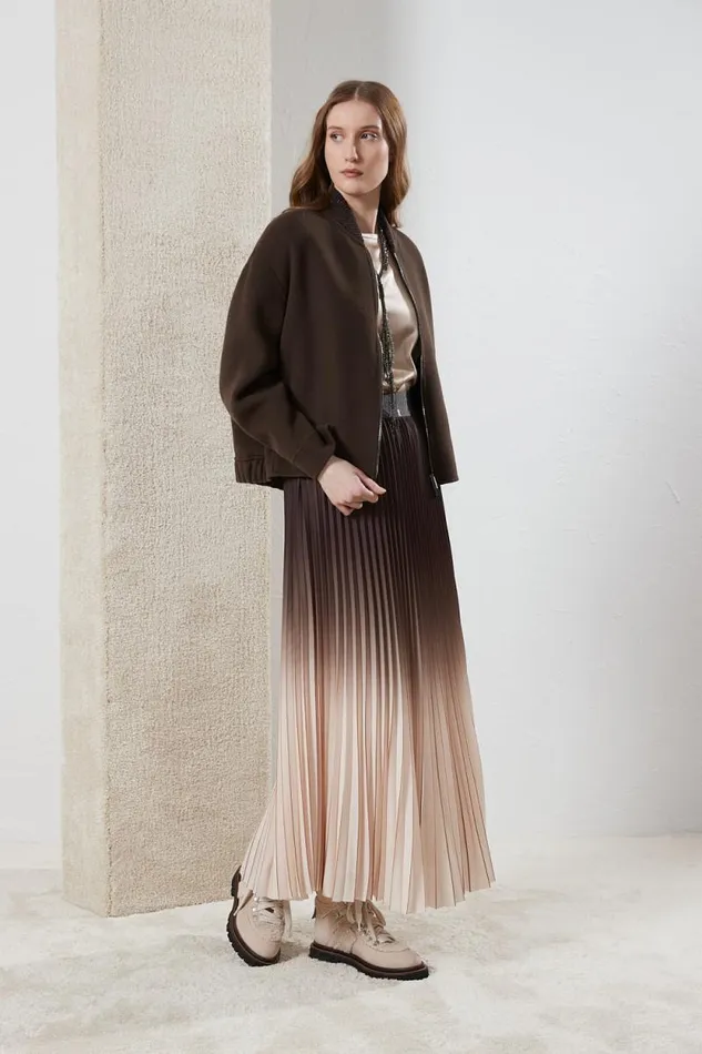 Peserico Skirts Woman Pleated Skirt With Elasticated Waist Walnut Peserico Skirts Woman Pleated Skirt With Elasticated Waist Walnut