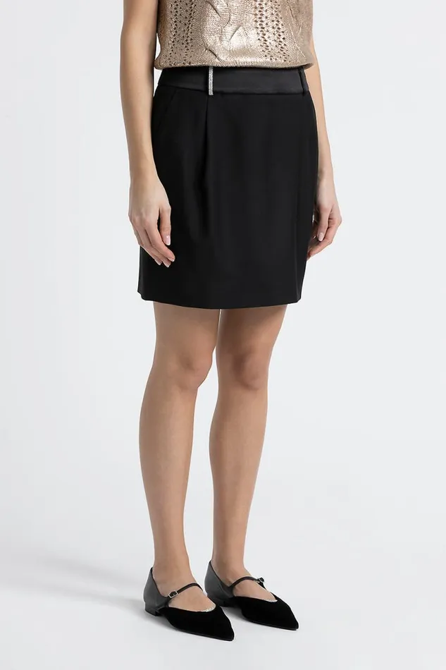 Peserico Skirts Woman Pure Wool Twill And Satin Miniskirt Black