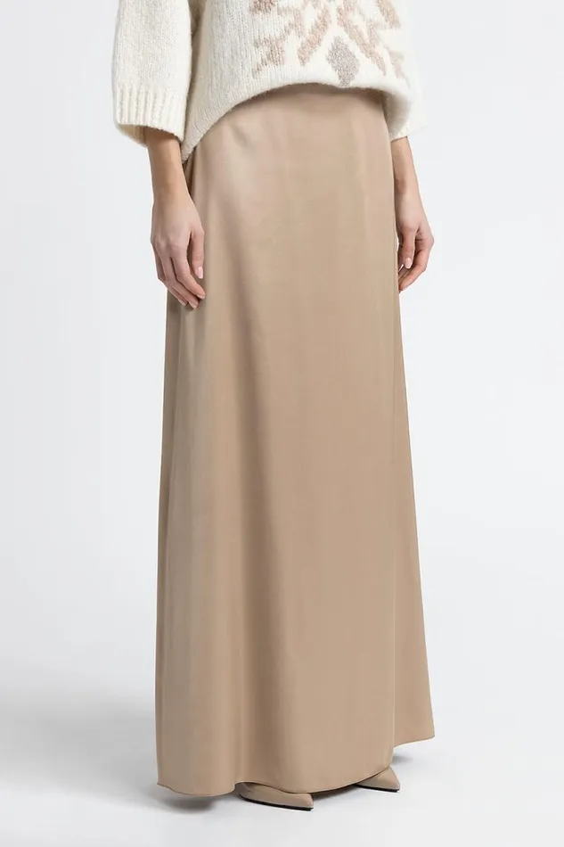 Peserico Skirts Woman Viscose Satin Long Skirt Camel