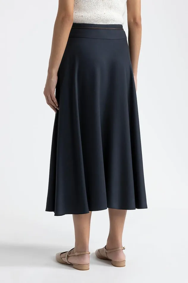 Peserico Skirts Woman Wool And Viscose Twill Long Skirt With Belt Inkwell Blue Peserico Skirts Woman Wool And Viscose Twill Long Skirt With Belt Inkwell Blue