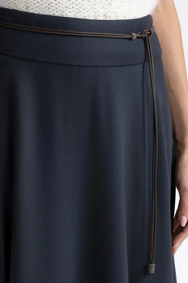 Peserico Skirts Woman Wool And Viscose Twill Long Skirt With Belt Inkwell Blue Peserico Skirts Woman Wool And Viscose Twill Long Skirt With Belt Inkwell Blue