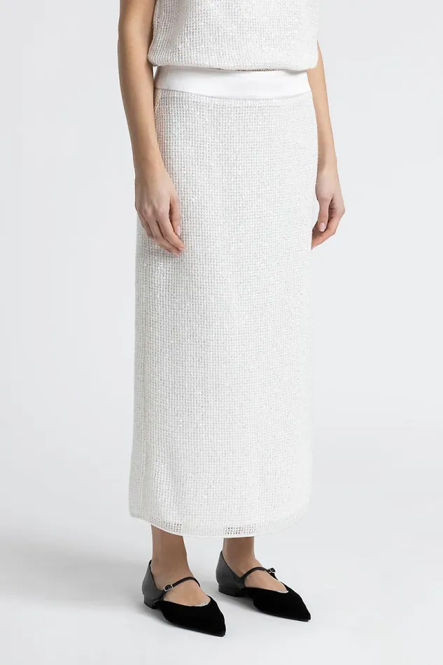 Peserico Skirts Woman Wool Mohair And Silk Mesh Long Skirt Natural White