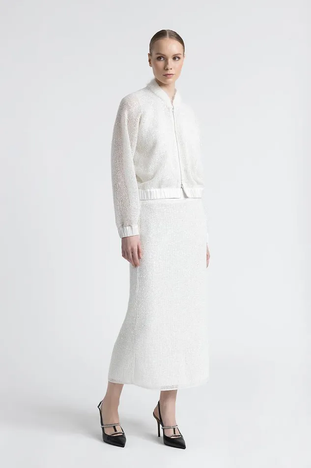 Peserico Skirts Woman Wool Mohair And Silk Mesh Long Skirt Natural White Peserico Skirts Woman Wool Mohair And Silk Mesh Long Skirt Natural White