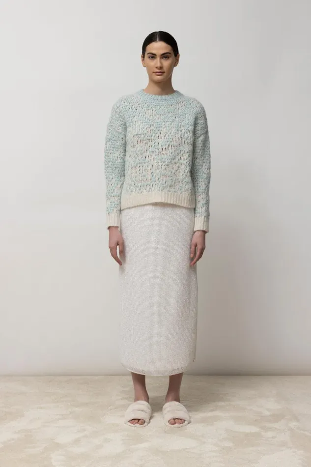 Peserico Skirts Woman Wool Mohair And Silk Mesh Long Skirt Natural White Peserico Skirts Woman Wool Mohair And Silk Mesh Long Skirt Natural White