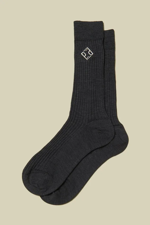 Peserico Socks Woman Embroidered Merino Wool Sock Graphite
