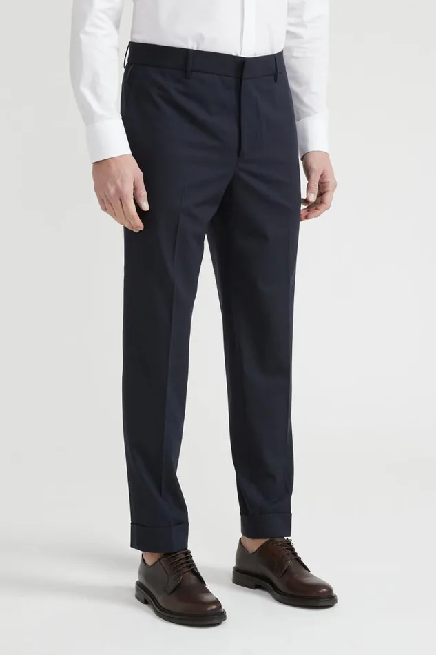 Peserico Suits And Sets ManWoman Wool And Silk Satin Classic Trousers Blue