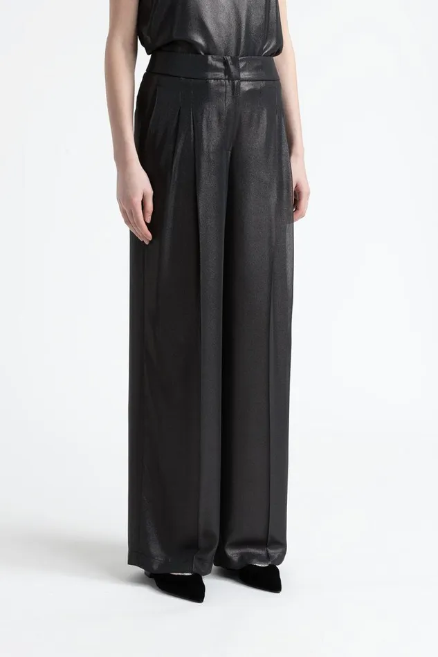 Peserico Suits And Sets Woman Laminated Georgette Palazzo Trousers Black