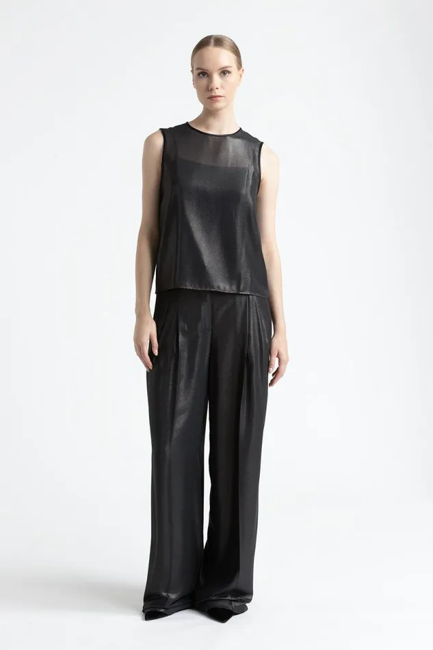 Peserico Suits And Sets Woman Laminated Georgette Palazzo Trousers Black Peserico Suits And Sets Woman Laminated Georgette Palazzo Trousers Black