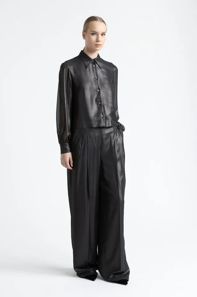 Peserico Suits And Sets Woman Laminated Georgette Palazzo Trousers Black Peserico Suits And Sets Woman Laminated Georgette Palazzo Trousers Black