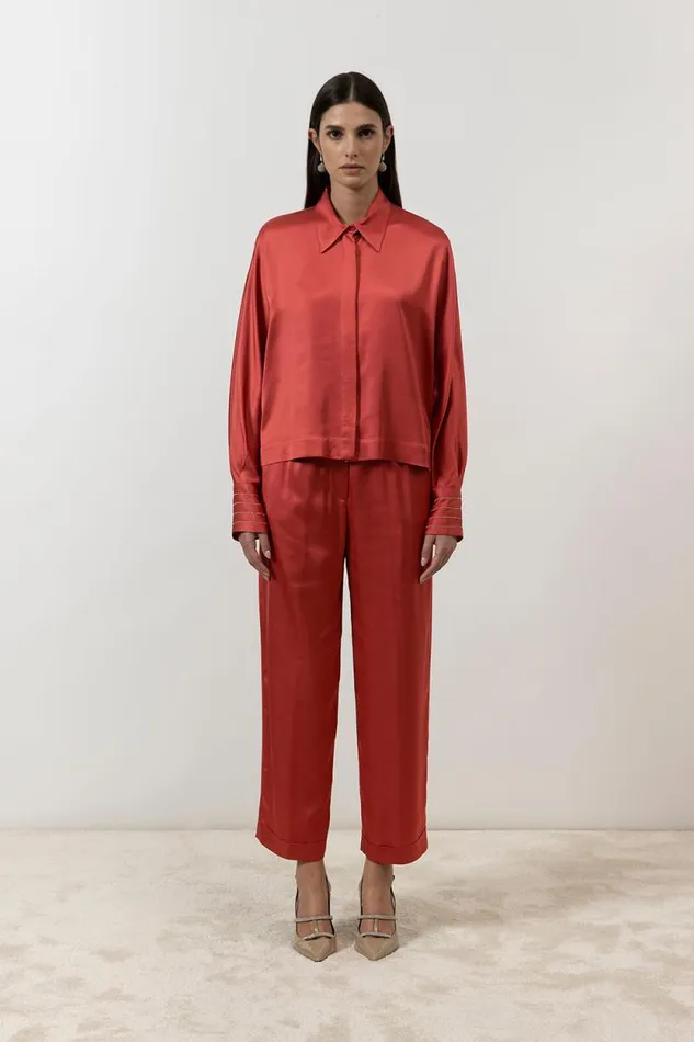 Peserico Suits And Sets Woman Viscose Satin Trousers Enrosadira Red