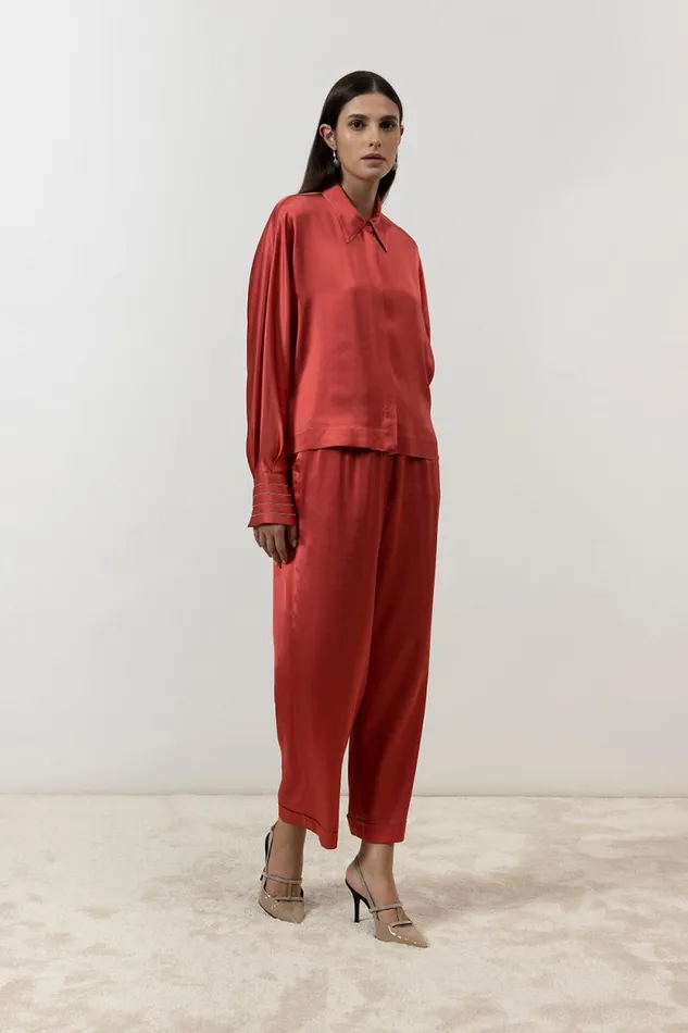 Peserico Suits And Sets Woman Viscose Satin Trousers Enrosadira Red