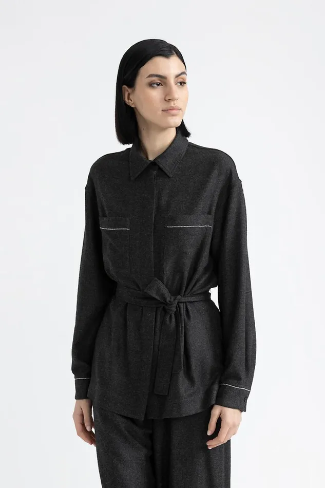 Peserico Suits And Sets Woman Wool And Viscose Flannel Shirt Graphite