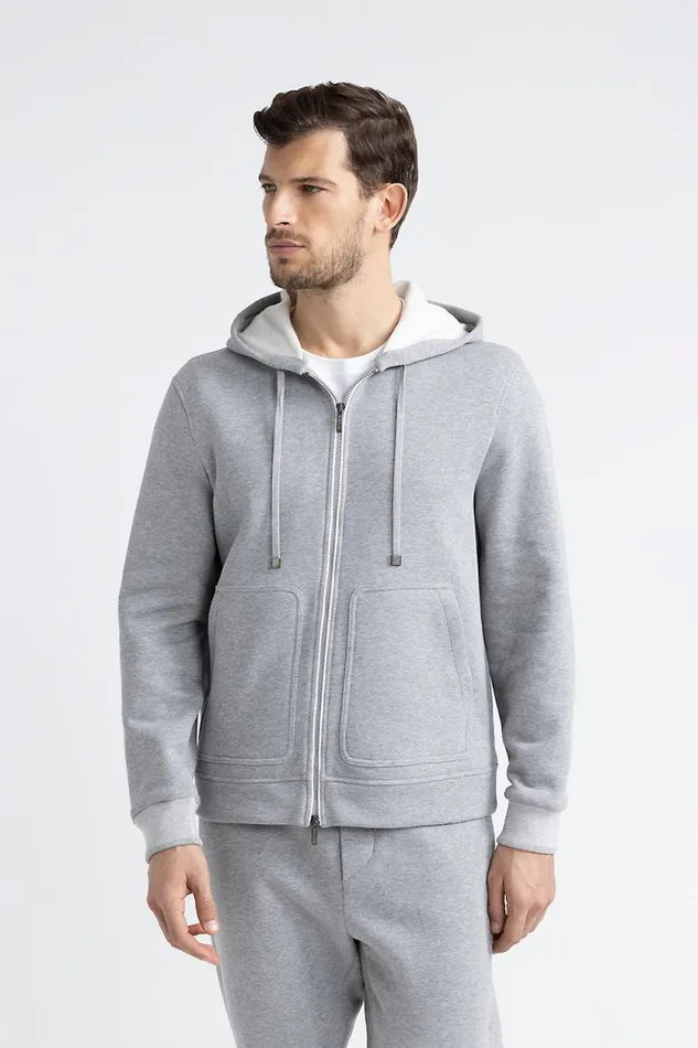 Peserico Sweatshirts Man Brushed Melange Pure Cotton Sweatshirt Granite