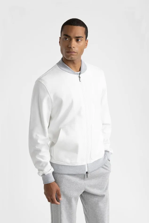 Peserico Sweatshirts Man Cotton Blend Bomber Sweatshirt Natural White