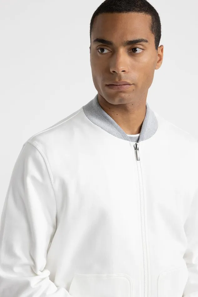 Peserico Sweatshirts Man Cotton Blend Bomber Sweatshirt Natural White Peserico Sweatshirts Man Cotton Blend Bomber Sweatshirt Natural White