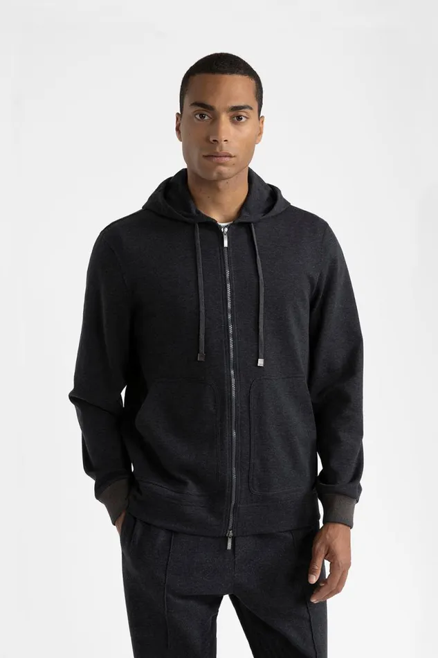 Peserico Sweatshirts Man Soft Cotton Sweatshirt With Tricot Trim Graphite