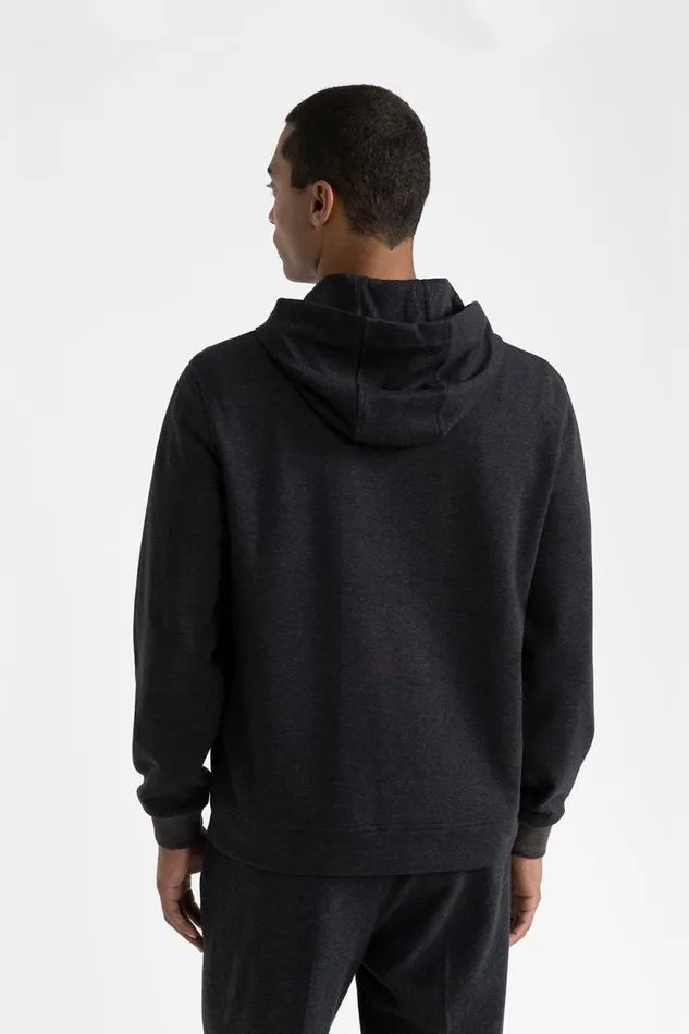 Peserico Sweatshirts Man Soft Cotton Sweatshirt With Tricot Trim Graphite Peserico Sweatshirts Man Soft Cotton Sweatshirt With Tricot Trim Graphite