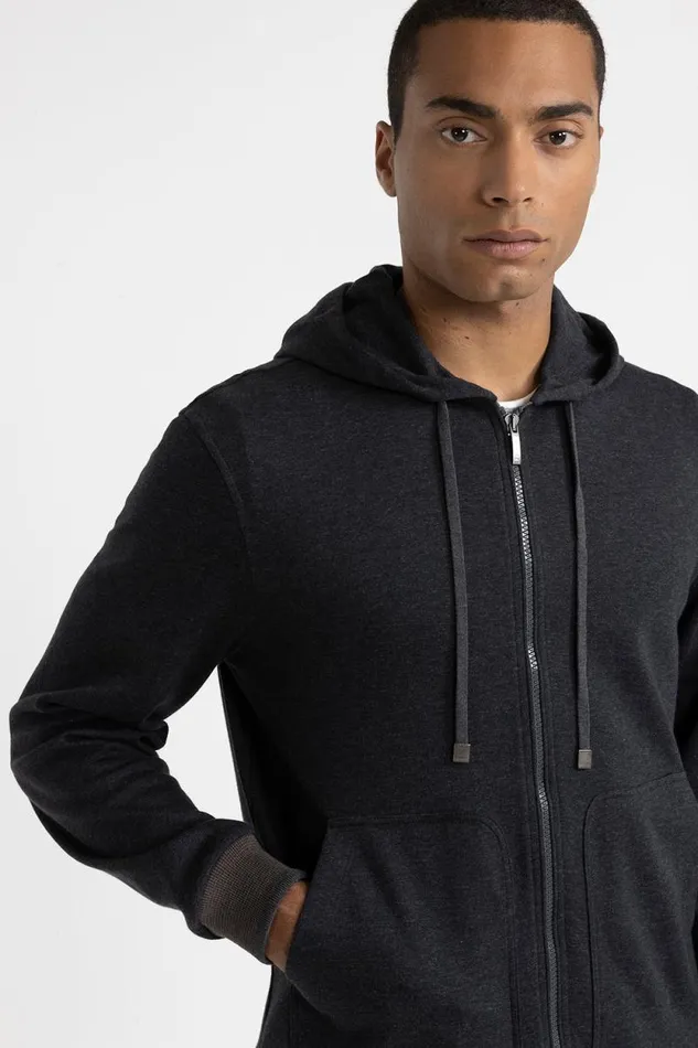 Peserico Sweatshirts Man Soft Cotton Sweatshirt With Tricot Trim Graphite Peserico Sweatshirts Man Soft Cotton Sweatshirt With Tricot Trim Graphite