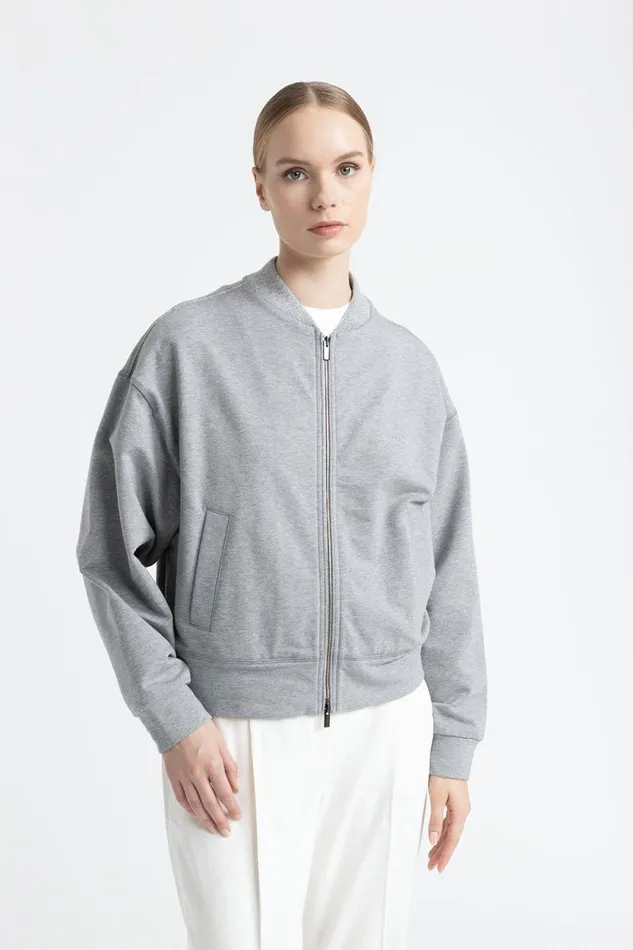 Peserico Sweatshirts Woman Brushed Stretch Cotton Sweatshirt Granite