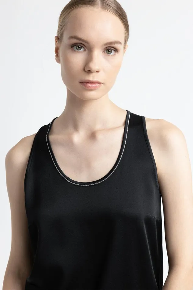 Peserico Tops And TShirts Woman Cady Envers Satin U Neck Top Black Peserico Tops And TShirts Woman Cady Envers Satin U Neck Top Black
