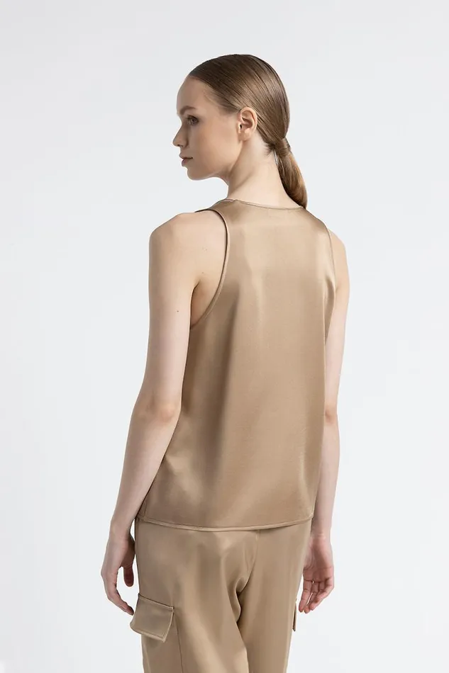 Peserico Tops And TShirts Woman Cady Envers Satin U Neck Top Camel Peserico Tops And TShirts Woman Cady Envers Satin U Neck Top Camel