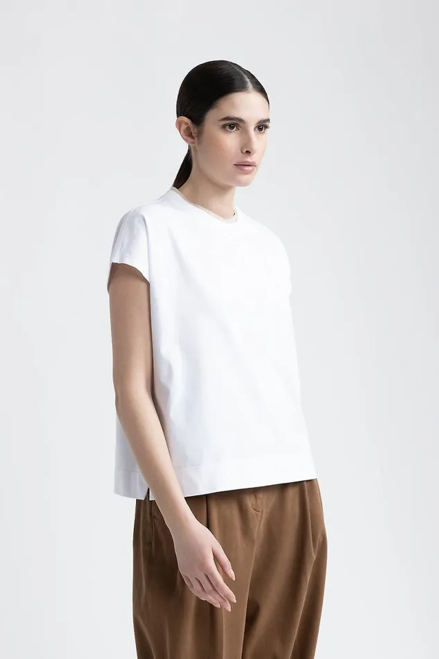 Peserico Tops And TShirts Woman Cotton Jersey TShirt Macchiato